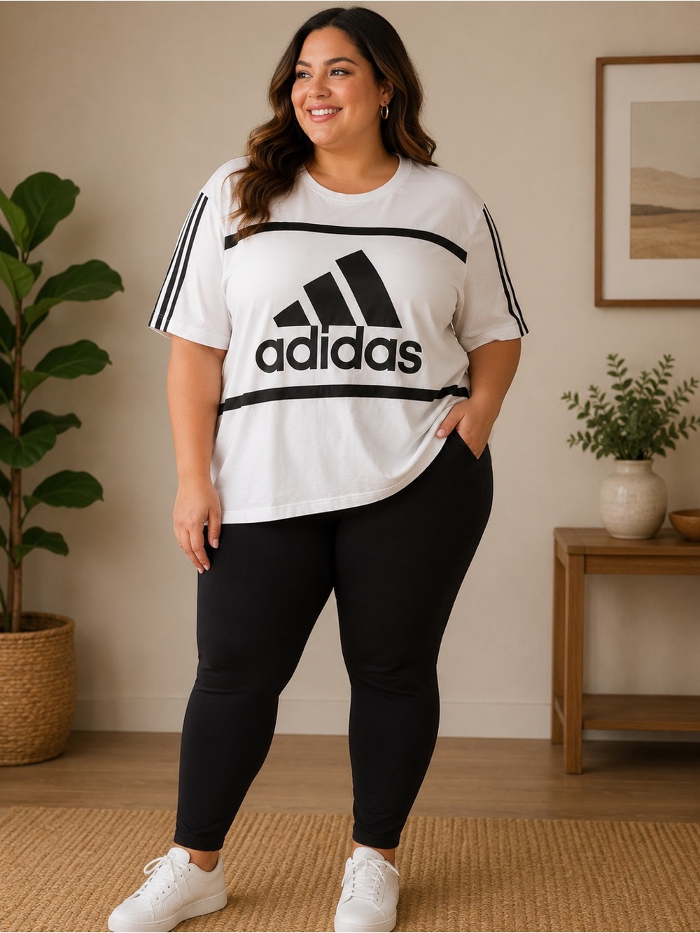 adidas White and Black Logo Short Sleeve Tee